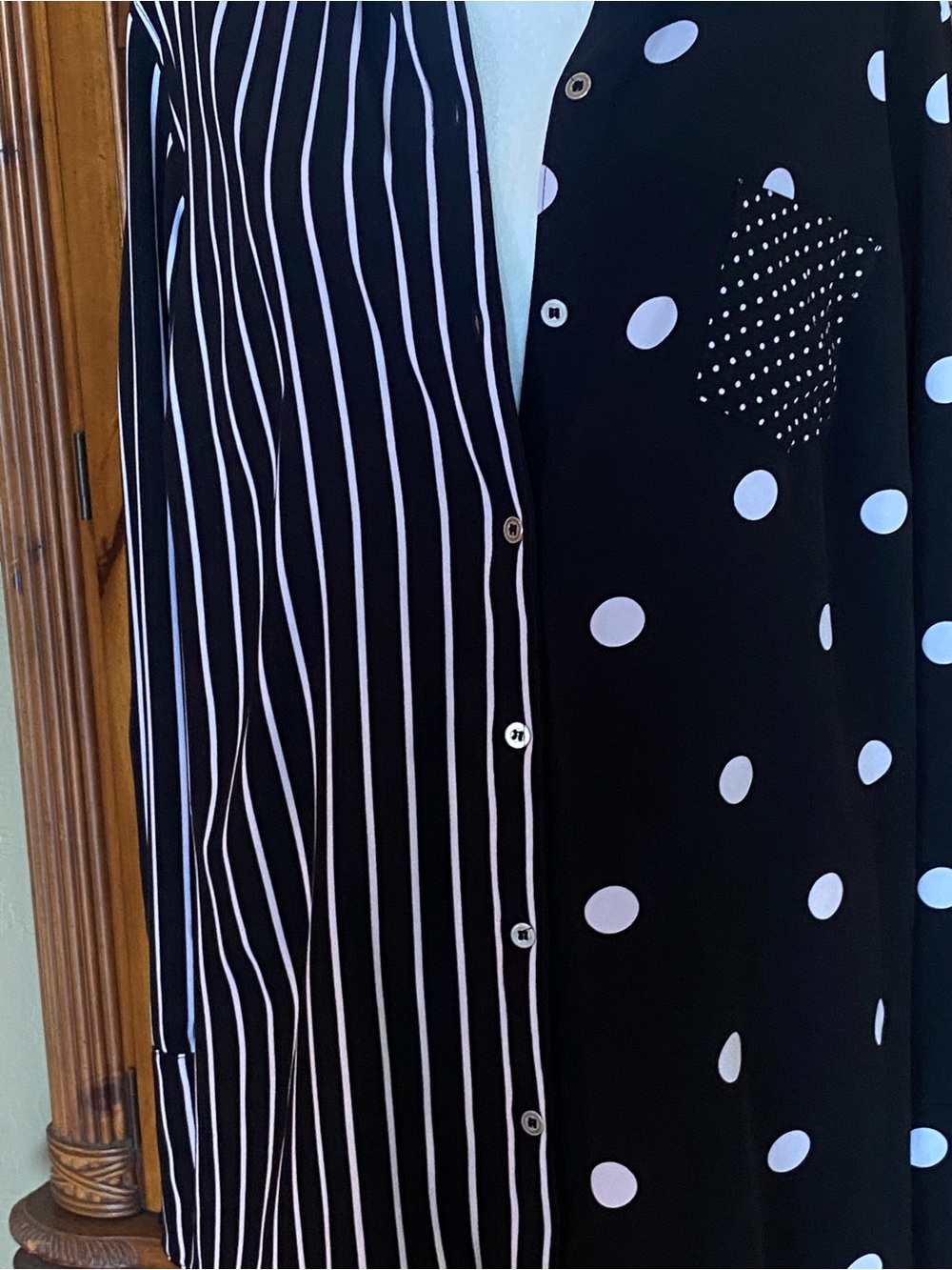 Women’s Black and White Mixed-Pattern Button-Up Top - Picture 1 of 7